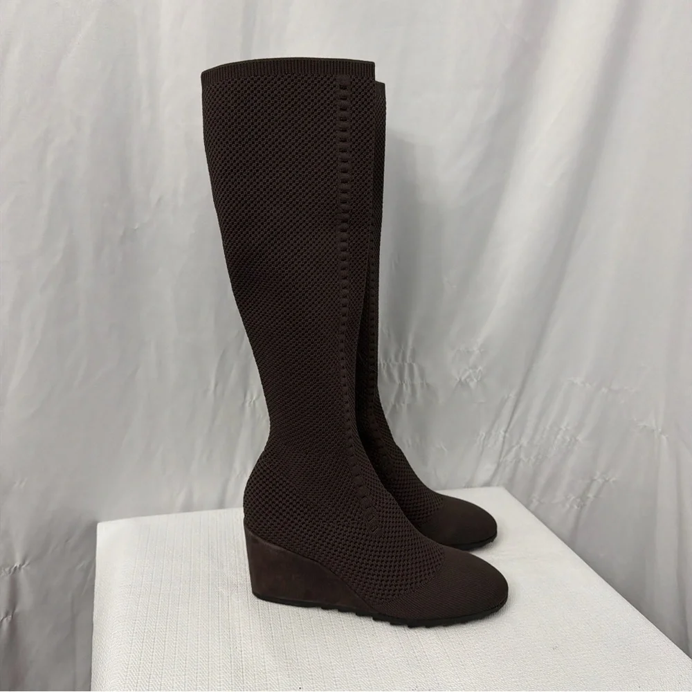Eileen Fisher Kasana Knit Knee High Wedge Boots Women's 9